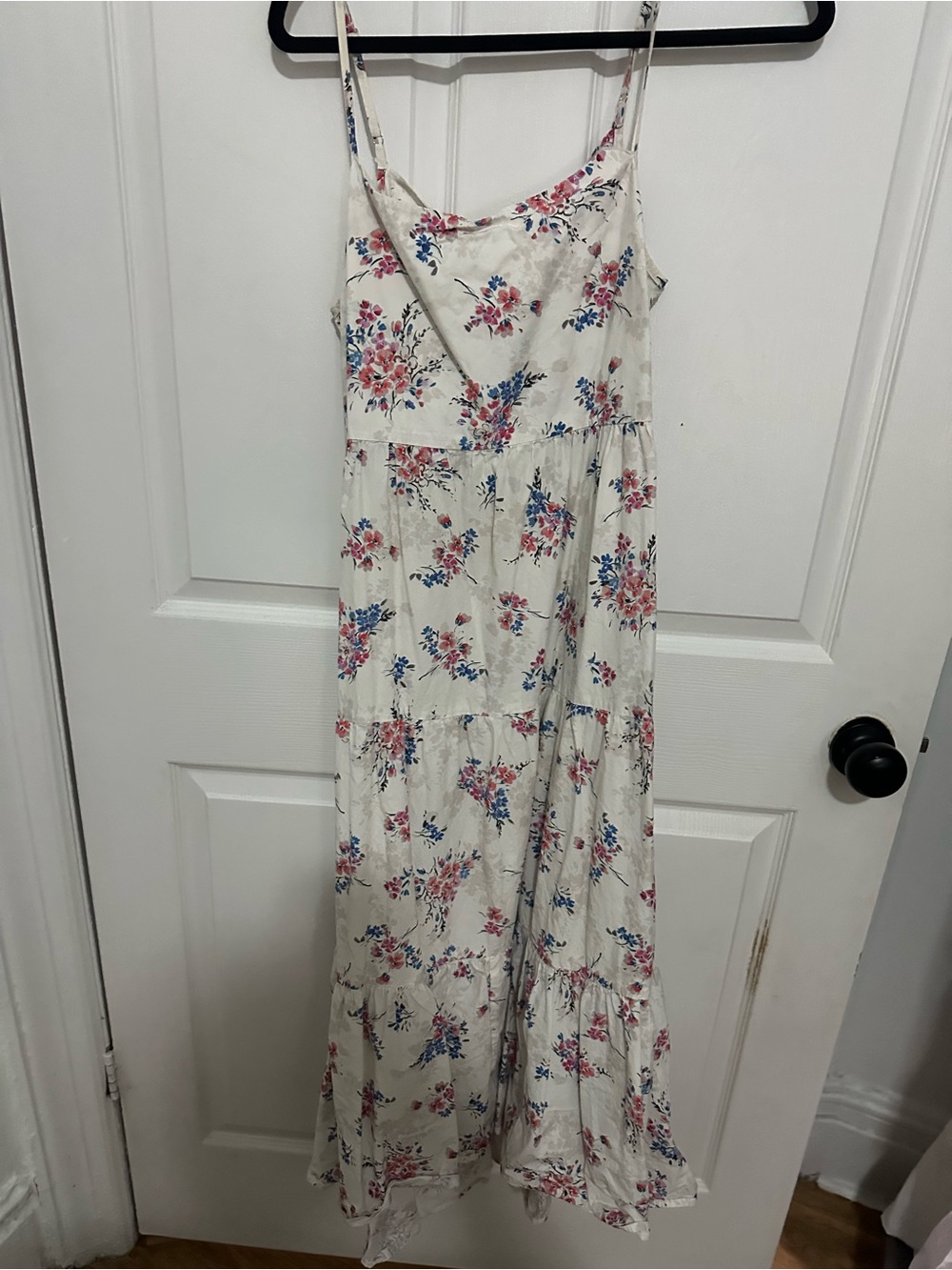 Source Unknown Cream Maxi Dress with Pink and Blue Floral Print